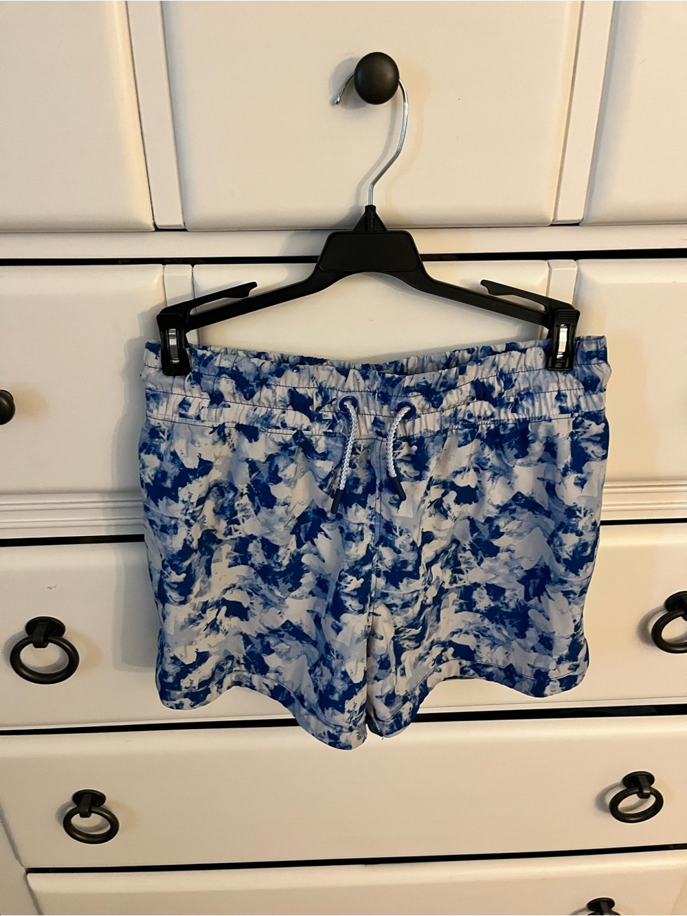 Women's Blue Marble Print Athletic Drawstring Shorts